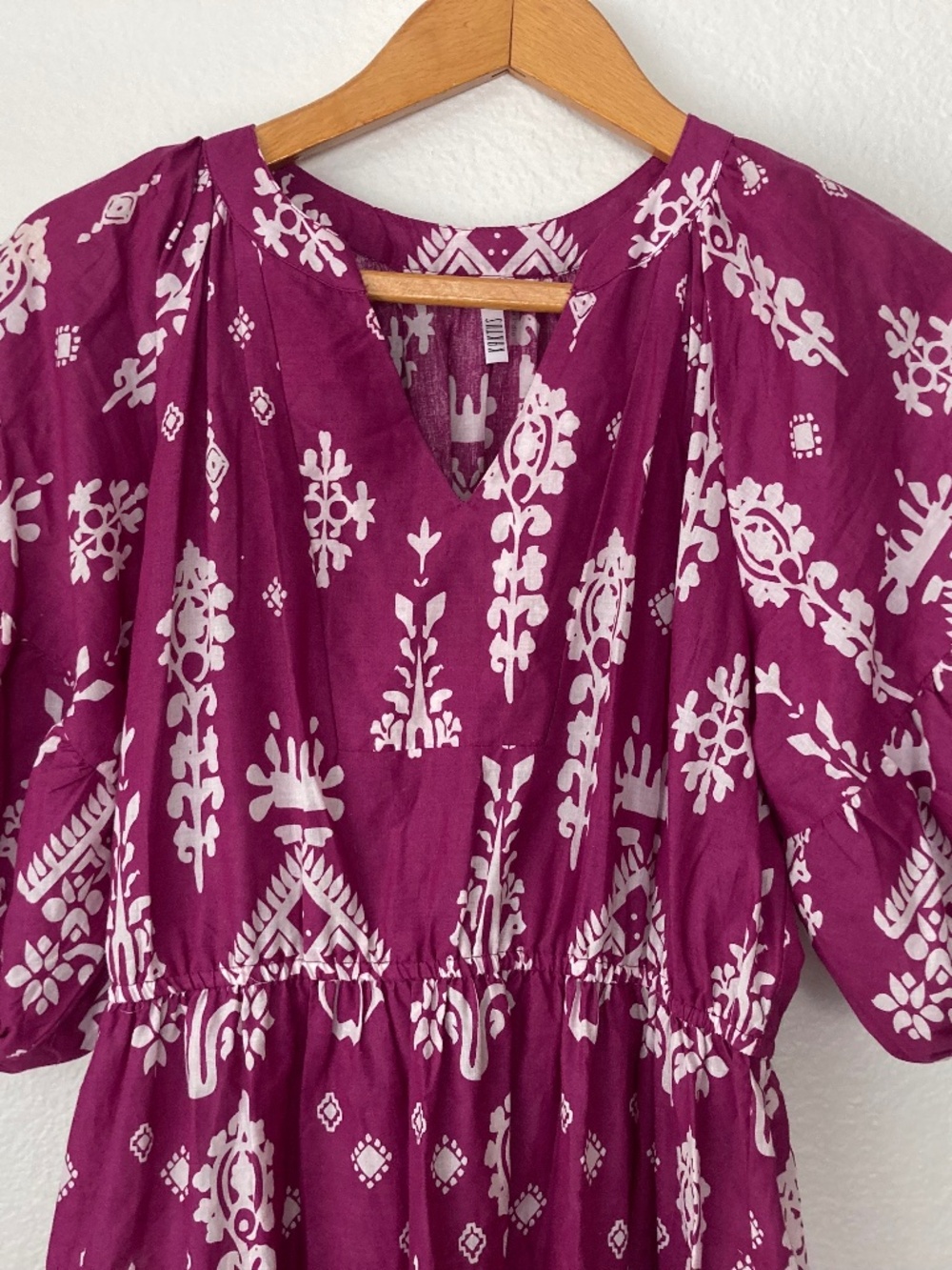 Kaktus 100% Cotton Puff Sleeve Tiered Maxi Dress sz Medium Purple Resortwear - Picture 2 of 7